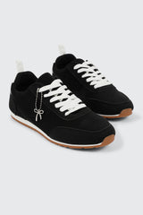 Faux Suede Lace Up Sneakers with Charm