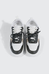 Thick Sole Court Sneakers with Double Lace Detail