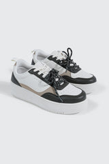 Thick Sole Court Sneakers with Double Lace Detail