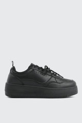 Thick Sole Court Sneakers with Double Lace Detail
