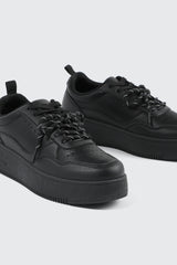 Thick Sole Court Sneakers with Double Lace Detail