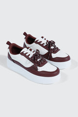 Thick Sole Court Sneakers with Double Lace Detail
