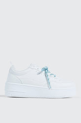 Thick Sole Court Sneakers with Double Lace Detail