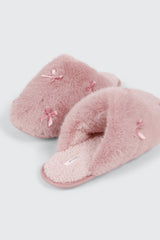 Faux Fur Bow Slippers