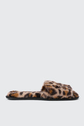 Leopard Print Faux Fur Slippers