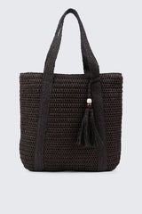 Straw Tote Bag with Keychain