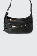 Faux Leather Shoulder Bag with Buckle Strap