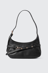 Faux Leather Shoulder Bag with Buckle Strap
