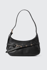 Faux Leather Shoulder Bag with Buckle Strap