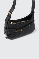 Faux Leather Shoulder Bag with Buckle Strap