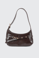 Faux Leather Shoulder Bag with Buckle Strap
