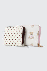 Compact Bear Print Zip Wallet