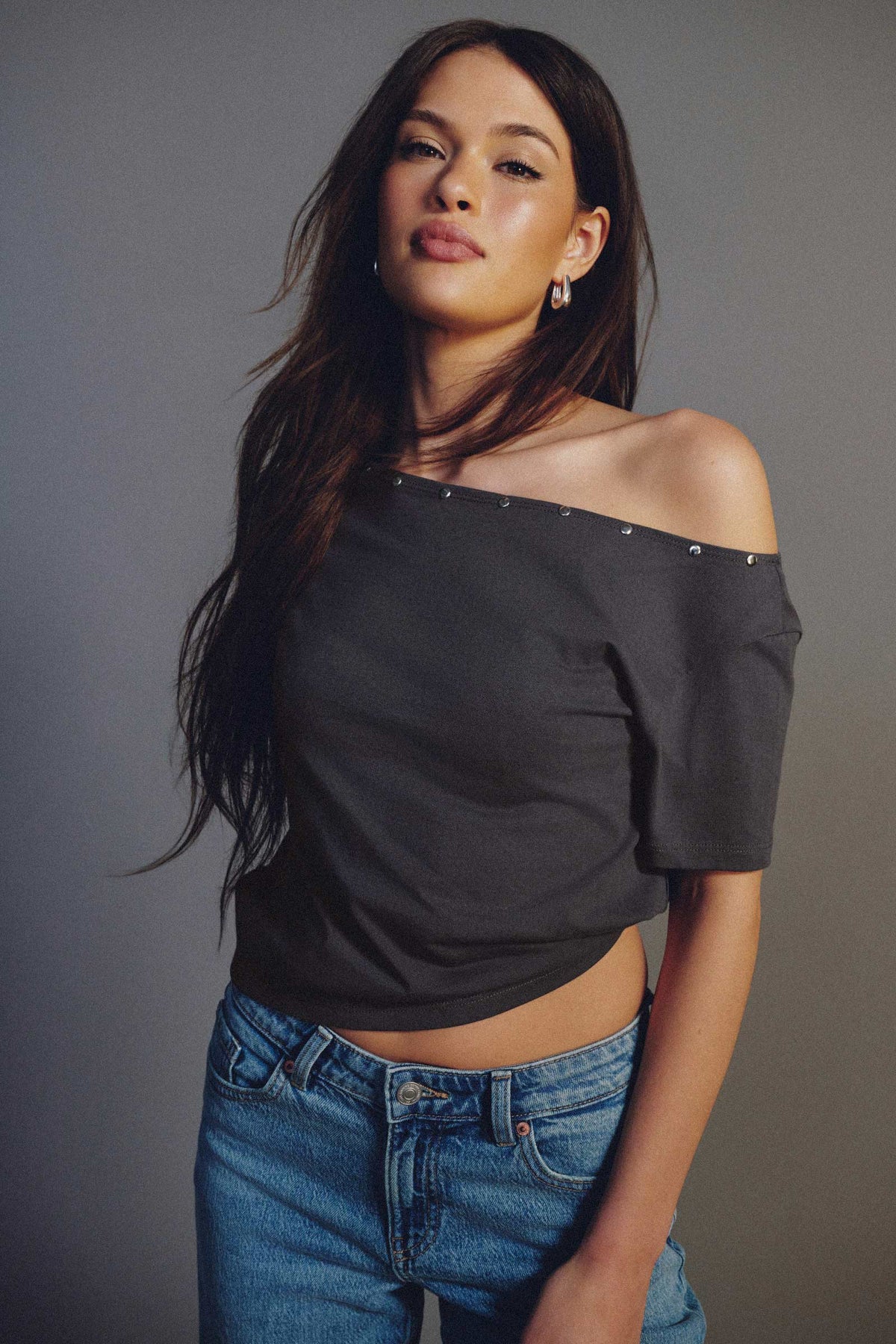 Studded Off Shoulder T-Shirt