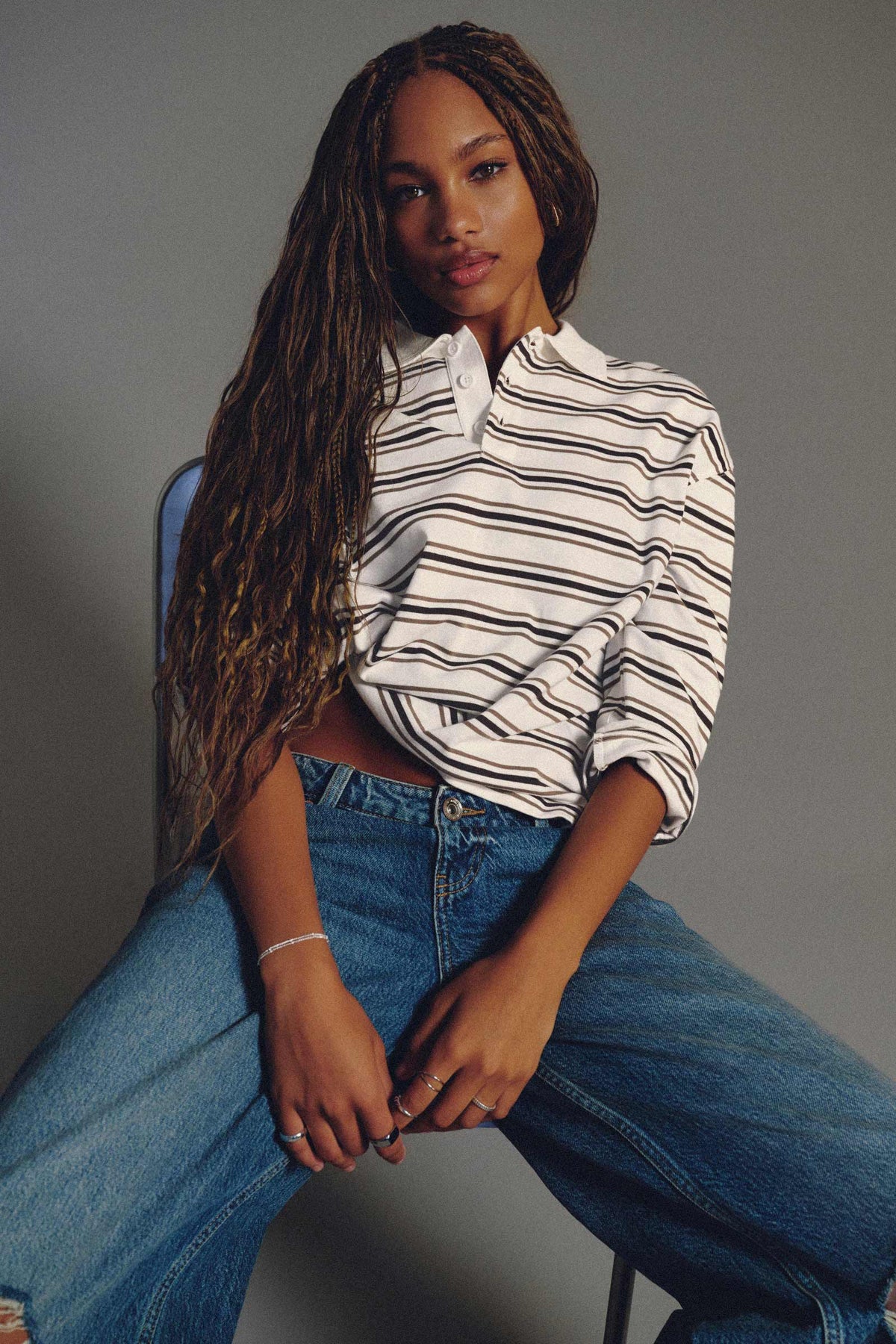 Striped Long Sleeve Polo Top