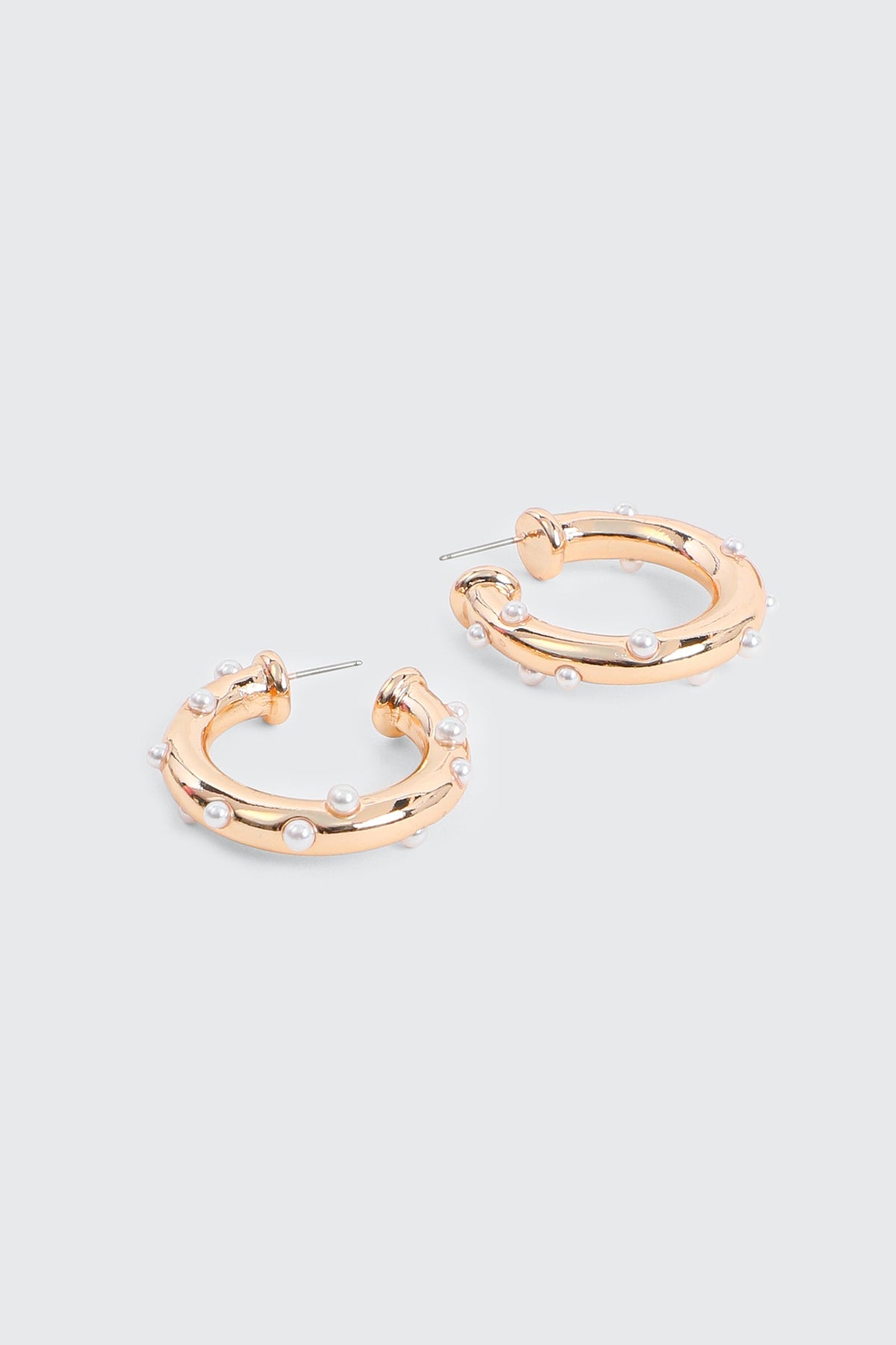 Tubular Hoop Earrings with Mini Pearls