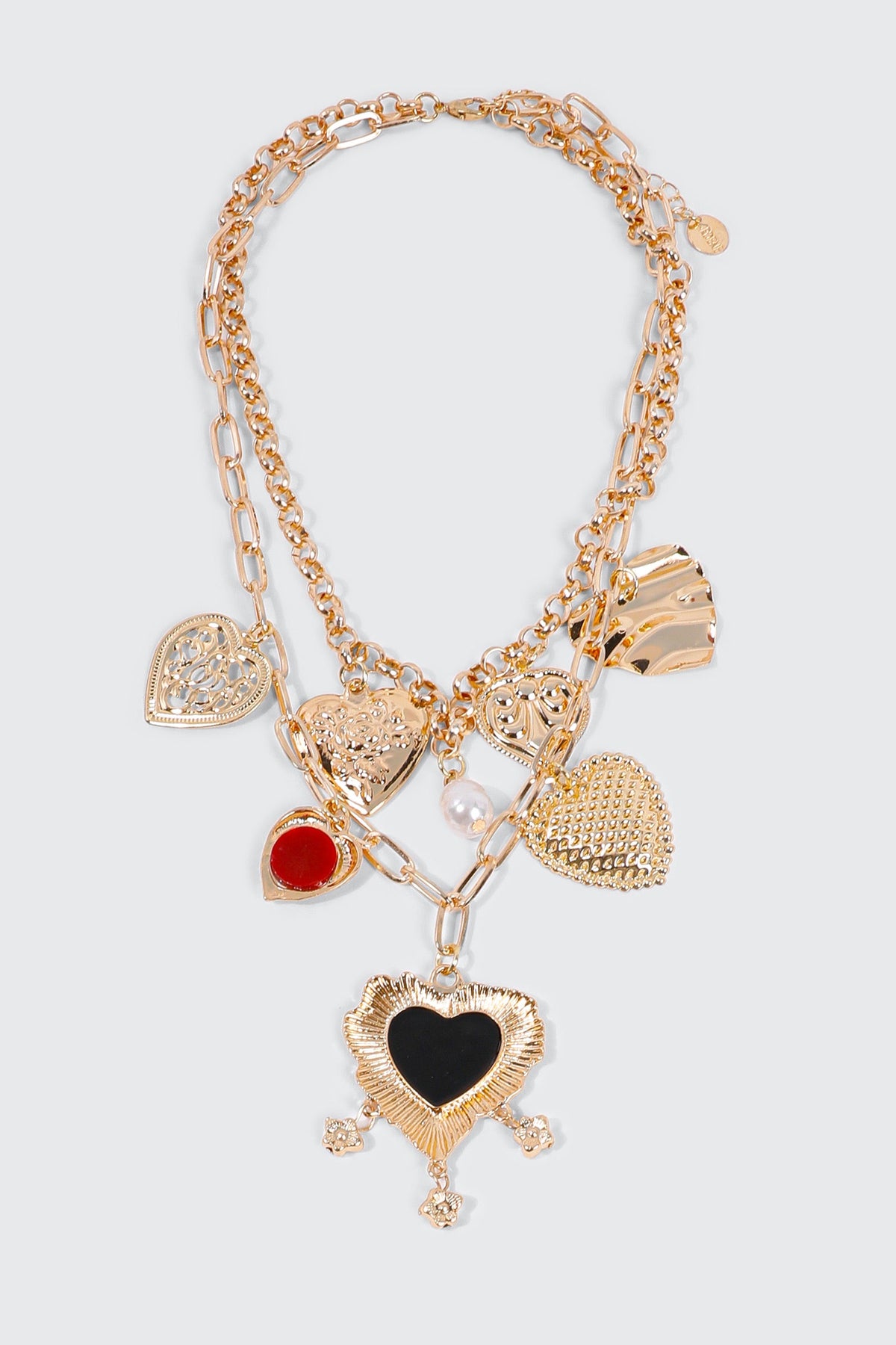 Two-Row Chunky Necklace with Heart Charms