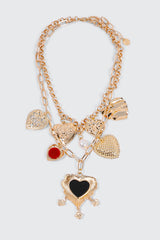 Two-Row Chunky Necklace with Heart Charms