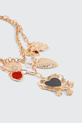 Two-Row Chunky Necklace with Heart Charms