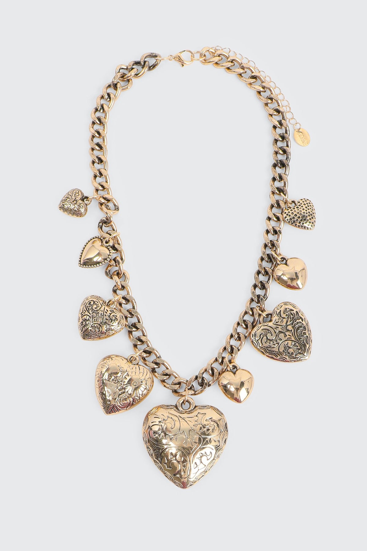 Chunky Chain Necklace with Heart Pendants