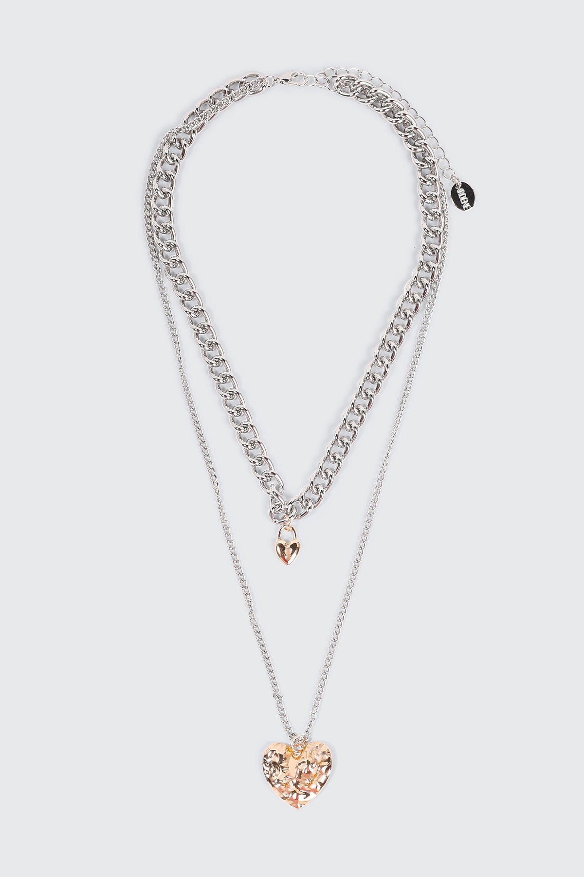 2-Row Necklace with Heart Pendants