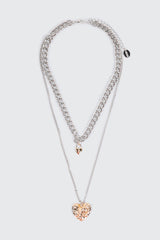 2-Row Necklace with Heart Pendants
