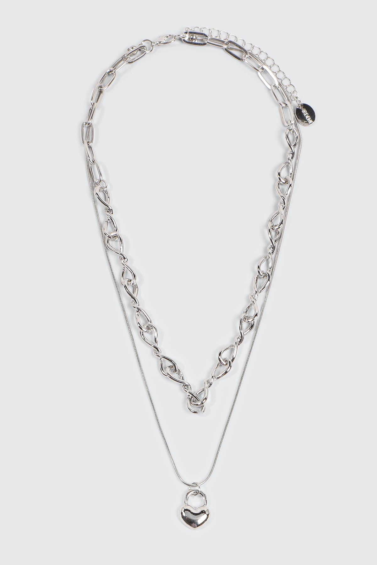 Two-Row Twist Chain & Lock Pendant Necklace