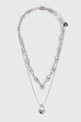Two-Row Twist Chain & Lock Pendant Necklace