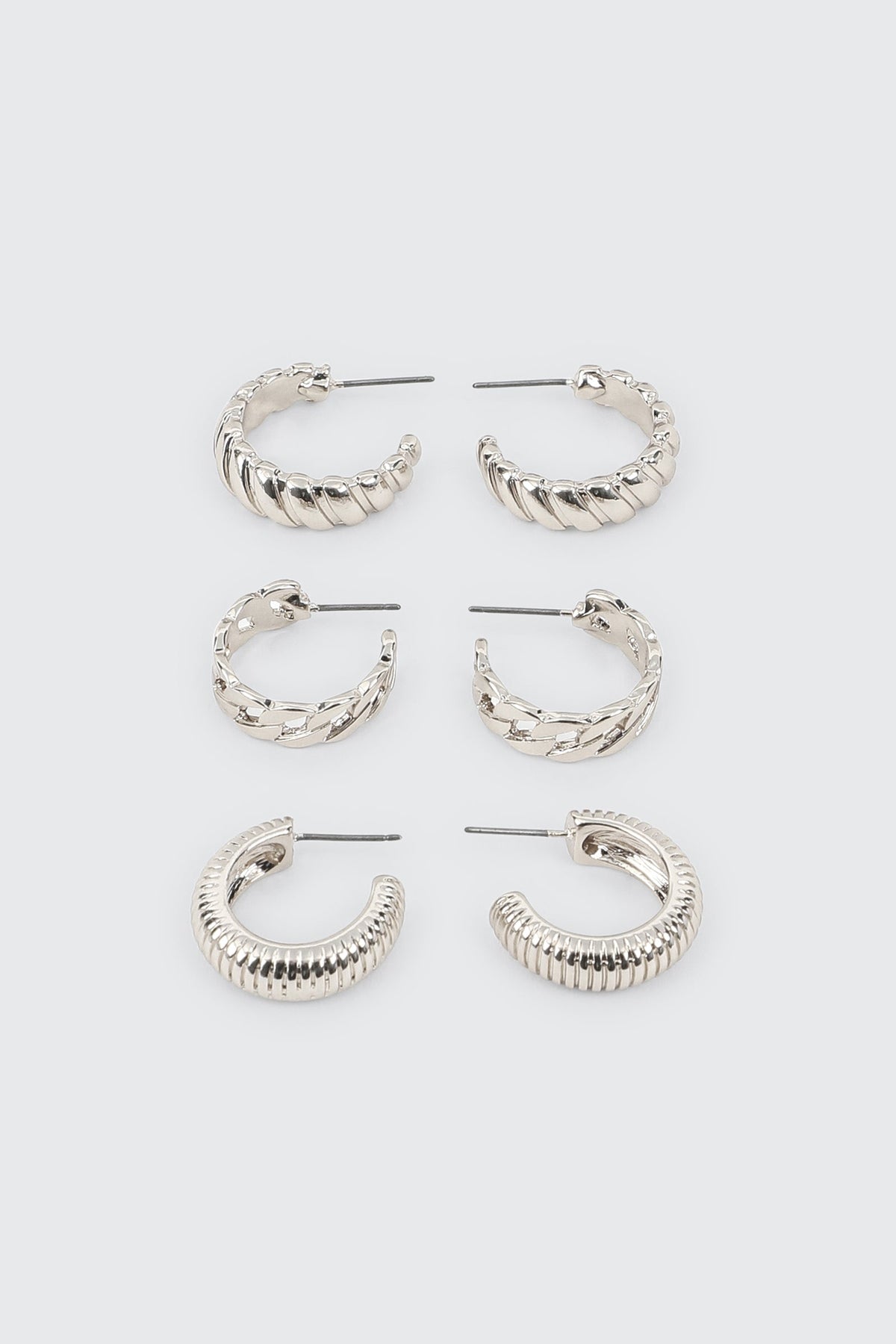 3-Pack Textured Hoop Earrings
