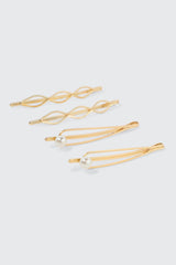 4-Pack Pearl-Embellished Cutout Hair Pins