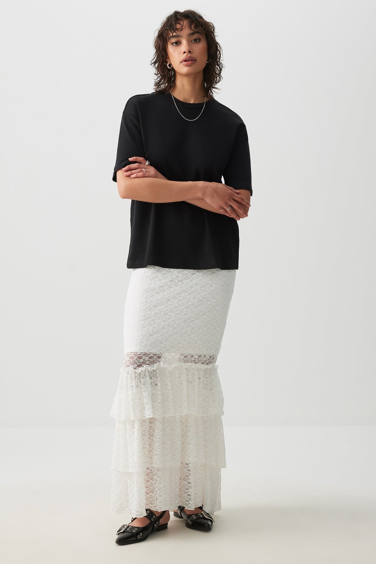 Lace Tiered Midi Skirt
