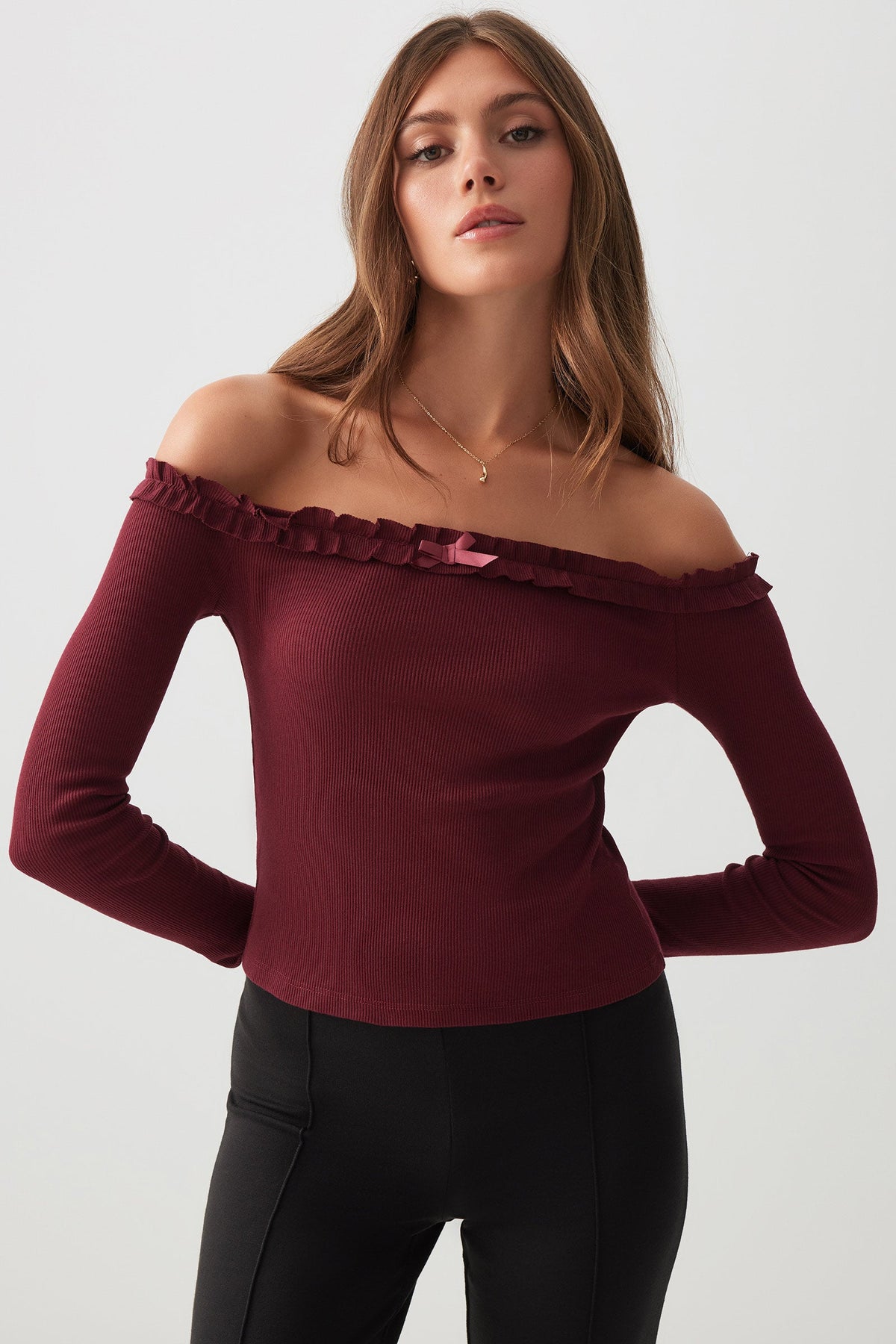 Off Shoulder Top with Ruched Trim