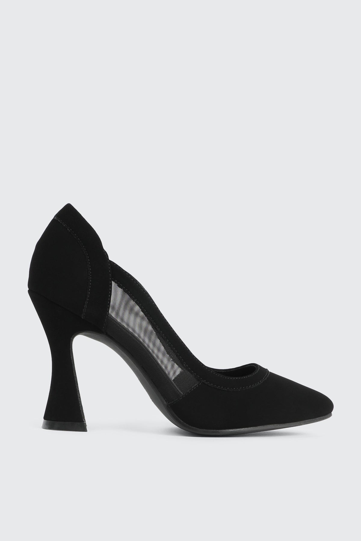 Mesh & Faux Suede Flare Heel Pumps