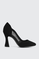 Mesh & Faux Suede Flare Heel Pumps