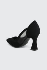 Mesh & Faux Suede Flare Heel Pumps
