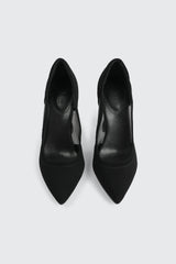 Mesh & Faux Suede Flare Heel Pumps