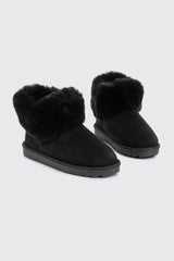 Faux Sheepskin Ankle Boots with Fur Trim