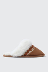 Slippers with Faux Fur Trim and Embroidery