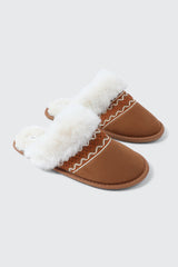 Slippers with Faux Fur Trim and Embroidery