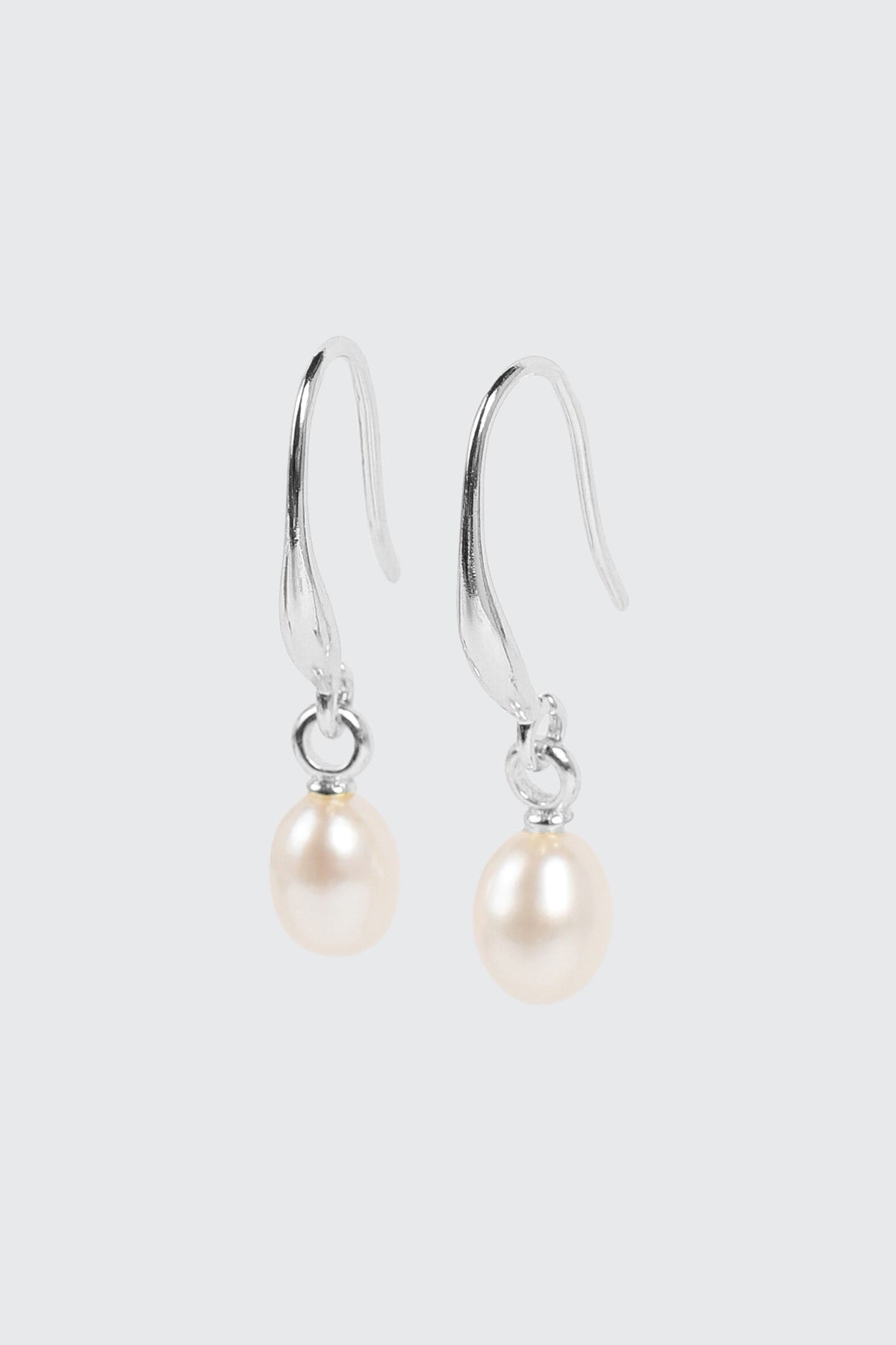 14K White Gold Plated Pearl Drop Earrings