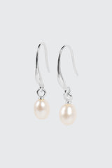 14K White Gold Plated Pearl Drop Earrings