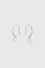 14K White Gold Plated Pearl Drop Earrings