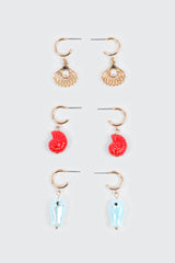 3-Pack Shell & Fish Charm Hoops
