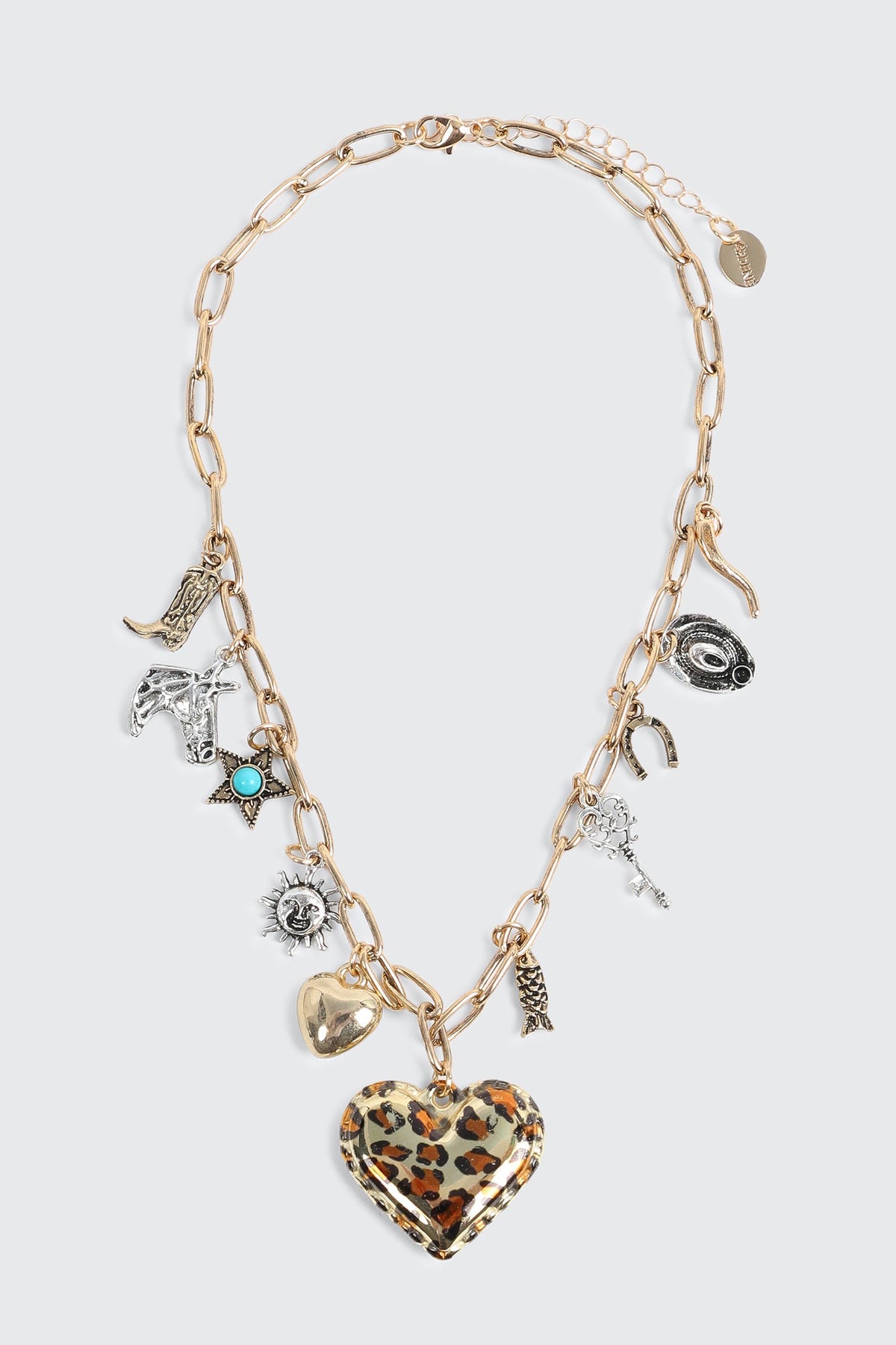 Charm Necklace with Leopard Heart Pendant