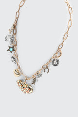 Charm Necklace with Leopard Heart Pendant