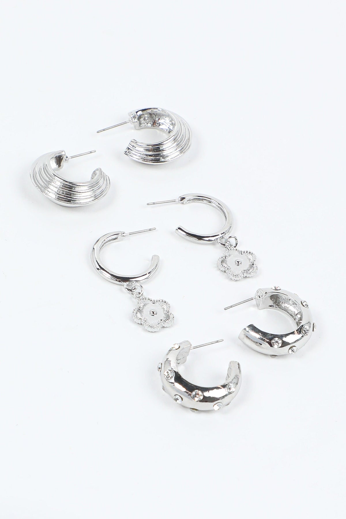 3-Pack Flower Charm Hoop Earrings