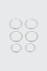 3-Pack 14K White Gold Plated Hoop Earrings