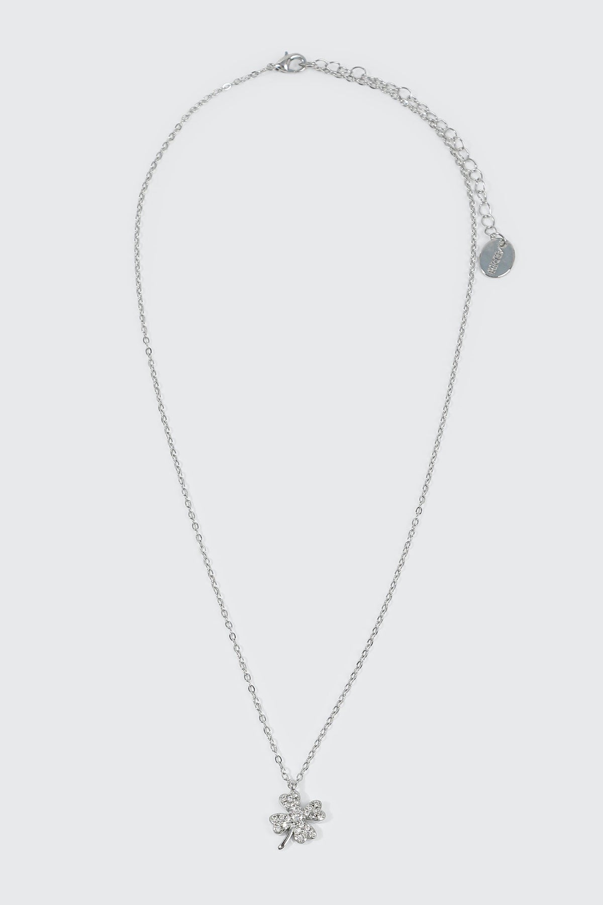 14K White Gold Plated Clover Pendant Necklace