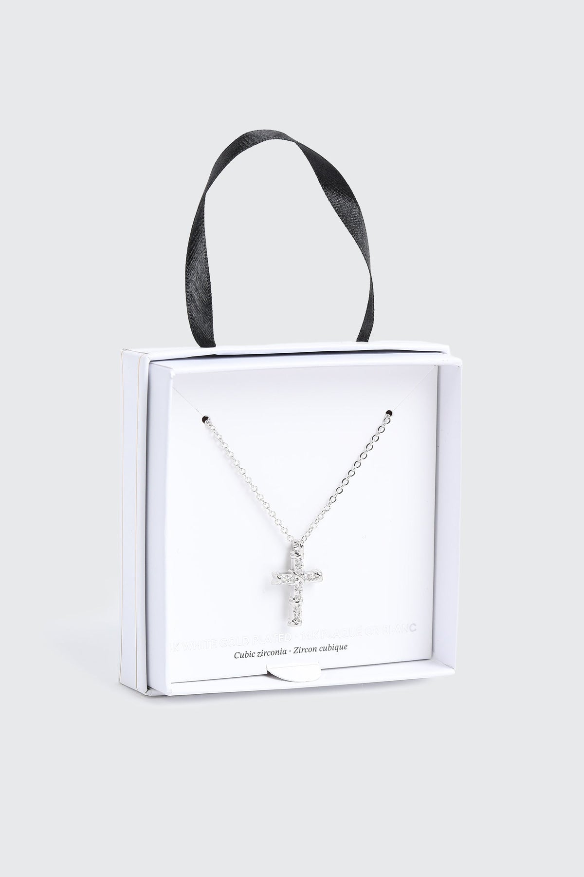 14K White Gold Plated Cross Necklace
