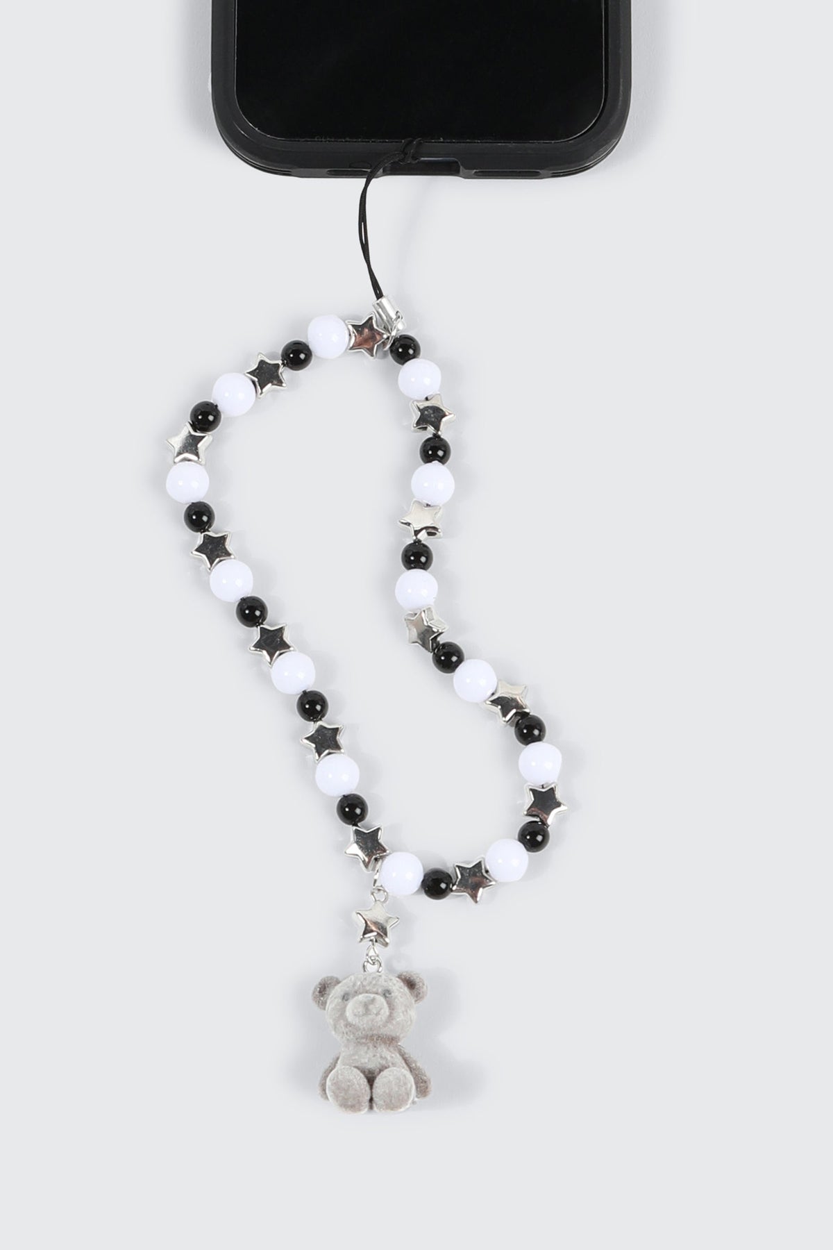 Phone Charm with Beads and Fuzzy Bear