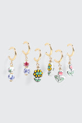 3-Pack Ceramic Flower Charm Hoops Earrings